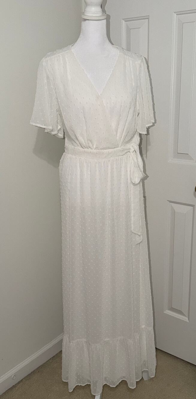 Draper James RSVP White Textured Swiss Dot Wrap Maxi Dress
